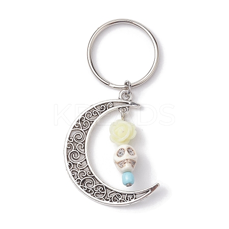 5Pcs Alloy & Synthetic Turquoise & Resin Keychain KEYC-JKC00777-05-1