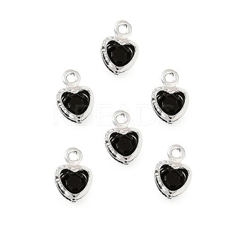 Heart Brass Glass Charms KK-S385-01S-01-1