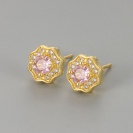 Valentine's Day Brass Clear Cubic Zirconia Stud Earrings WGA37BF-02-1