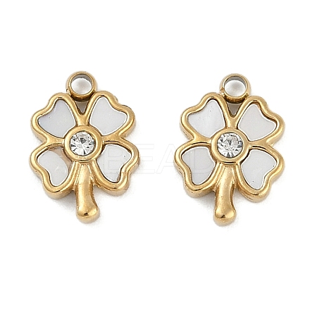 304 Stainless Steel Pave Natural White Shell Clover Charms STAS-I325-027G-1