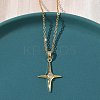 Brass Pave Clear Cubic Zirconia Star Pendant 304 Stainless Steel Chain Necklaces for Women NJEW-D341-07G-3