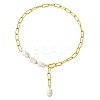 Adjustable 304 Stainless Steel Paperclip Chain Natural Baroque Keshi Pearl Rectangle Y Necklaces NJEW-JN06020-2