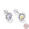 Anti-Tarnish Rhodium Plated 925 Sterling Silver Sunflower Stud Earring Findings EJEW-M202-03P-1