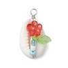 Natural Cowrie Shell & Acrylic & Glass Seed Beads Flower Shell Shaped Pendants PALLOY-JF03819-3