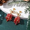3 Pairs Christmas Bell Brass Dangle Stud Earrings EJEW-MZ00495-4
