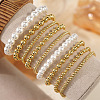 9Pcs Brass & Plastic Imitation Pearl Round Beads Stretch Bracelets for Women QZ7460-1-1