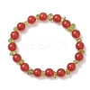 Natural Peridot Chip & Natural Carnelian Round Beaded Stretch Bracelets for Women BJEW-JB13279-02-2