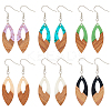 6 Pair 6 Color Resin & Wood Dangle Earrings with Iron Pins EJEW-AB00031-1