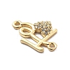 Rack Plating Brass Clear Cubic Zirconia Fe Heart Connector Charms KK-Q017-14G-2
