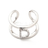 Clear Cubic Zirconia Initial Letter Open Cuff Ring RJEW-A012-01P-D-1