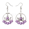 Glass Pearl Beaded Big Ring with Alloy Butterfly Dangle Earrings EJEW-JE05048-5