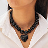 Glass Heart Pendant Round Plastic Beaded Necklaces for Women FS-WG4AA6D-02-1