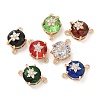 Brass Pave Faceted Glass Flat Round Connector Charms KK-G517-09G-1