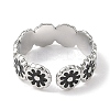 Flower 304 Stainless Steel Enamel Open Cuff Rings for Women RJEW-F166-31P-01-3