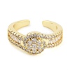 Rack Plating Brass Micro Pave Cubic Zirconia Round Open Cuff Rings for Women RJEW-C080-07G-2