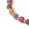 Natural Gemstone Cube & Stainless Steel Beads Stretch Bracelets for Women BJEW-JB13348-4