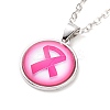 Glass Flat Round Pendant Necklace with Brass Chain LS-NJEW-A003-01A-2