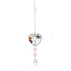 Wire Wrapped Chakra Natural Mixed Stone Heart with Tree of Life Pendant Decorations HJEW-K046-02P-03-2
