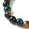 Dyed Natural Tiger Eye & Black Onyx Round Beaded Stretch Bracelets for Women BJEW-TA00438-3