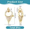 3Pcs Brass Micro Pave Clear Cubic Zirconia Lobster Claw Clasp ZIRC-HS0001-21-2