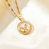 Brass Clear Cubic Zirconia Flat Round Butterfly Pendant Dapped Chain Necklaces for Women LS-WA9125-1
