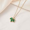 Brass Pave Cubic Zirconia Maple Leaf Pendant 304 Stainless Steel Cable Chain Necklaces for Women NJEW-JN05901-02-1