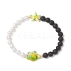 4Pcs 4 Colors Natural Lava Rock & Synthetic Turquoise Beaded Stretch Bracelets BJEW-JB11880-3