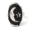 Oval & Moon 304 Stainless Steel Enamel Open Cuff Rings for Women RJEW-F166-29P-01-2