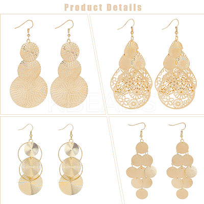 4 Pairs 4 Style Alloy Cluster Dangle Earrings EJEW-AN0004-25-1