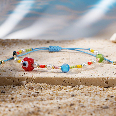 Imitation Pearl Round & Glass Evil Eye Braided Beaded Bracelets CU5744-1