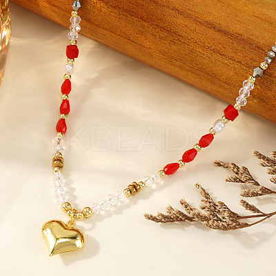 Brass Pendant Glass & Imitation Pearl & Synthetic Gemstone Beaded Necklaces for Women XO1597-1