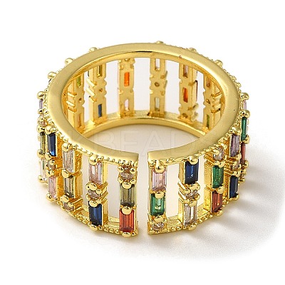 Rack Plating Brass Micro Pave Colorful Cubic Zirconia Rectangle Open Cuff Ring RJEW-M162-37G-1