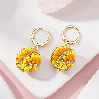 Handmade MIYUKI Japanese Seed Braided Round Ball Dangle Leverback Earrings EJEW-MZ00073-02-1
