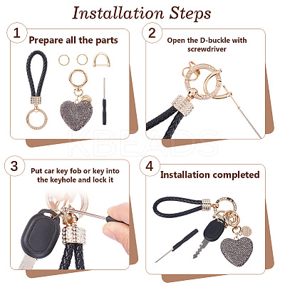 2Pcs 2 Styles PU Leather and Alloy Rhinestone Braided Keychain & Pendant Decorations KEYC-CN0001-11E-1