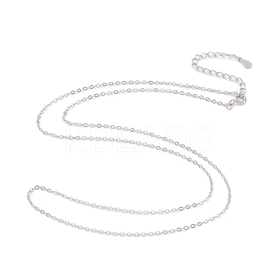 Anti-Tarnish Rhodium Plated 925 Sterling Silver Flat Cable Chain Necklace X-NJEW-A011-01A-P-1