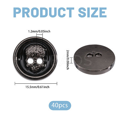 40Pcs 2-Hole Alloy Enamel Flat Round Buttons BUTT-CA0001-36B-1