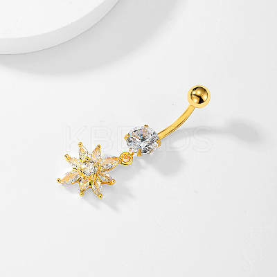 Flower 201 Stainless Steel Clear Cubic Zirconia Belly Button Rings for Women WS6674-1