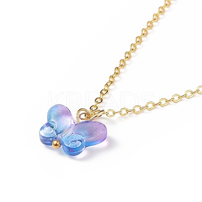 5Pcs 5 Color Glass Butterfly Pendant Necklaces Set with Brass Cable Chains for Women NJEW-JN04091-1