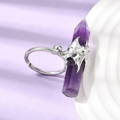 Natural Amethyst & Brass Cuff Rings for Women RJEW-G374-01P-12-1