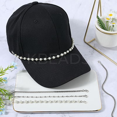 6Pcs 3 Styles 304 Stainless Steel & Round Plastic Pearl Beads Baseball Cap Chain AJEW-SC0003-57-1