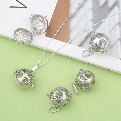 Brass Hollow Round Cage Pendants KK-E662-10P-NR-1