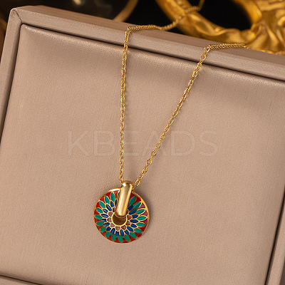 Colorful Enamel Flower Pendant Necklace NJEW-F305-01G-1