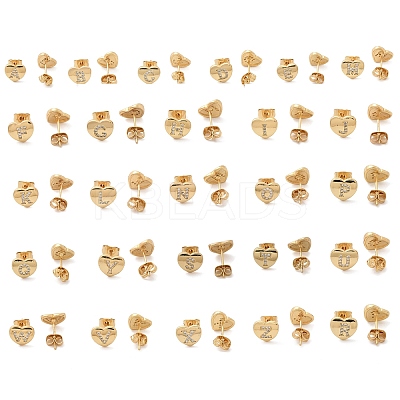 Rack Plating Brass Micro Pave Clear Cubic Zirconia Stud Earrings EJEW-K299-01G-1