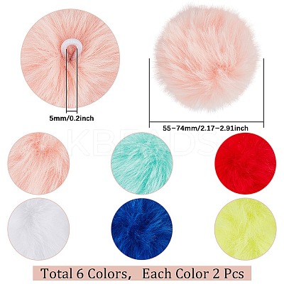 12Pcs 6 Colors Handmade Faux Rabbit Fur Pom Pom Ball Covered Pendants WOVE-SC0001-07-1