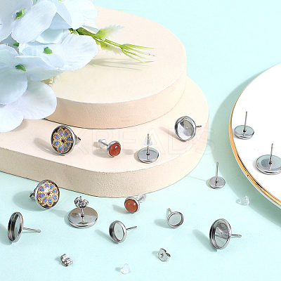 80Pcs 4 Style Flat Round 304 Stainless Steel Earring Settings STAS-SP0001-60-1