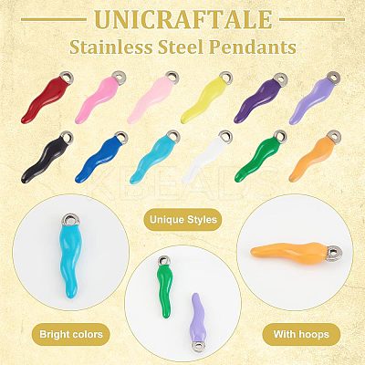 12Pcs 12 Colors Ion Plating(IP) 304 Stainless Steel Pendants STAS-UN0032-93-1