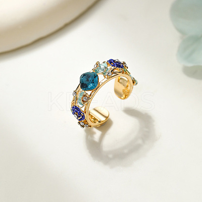 Brass Rhinestone Cuff Open Rings WG664C4-05-1