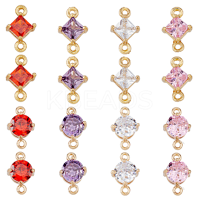 16Pcs 8 Styles Transparent Glass Connector Charms GLAA-HY0001-14-1
