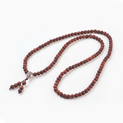 Four Loops Natural Sandalwood Beads Stretch Wrap Bracelets BJEW-JB03812-1