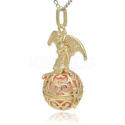 Golden Tone Brass Hollow Round Cage Pendants KK-J242-05G-1